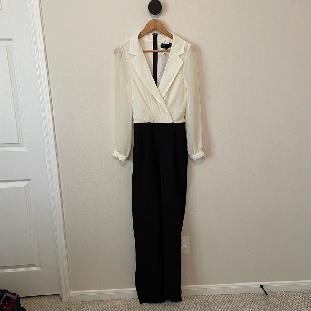 Paper Dolls Black and Cream Long Sleeve Blazer Jumpsuit
